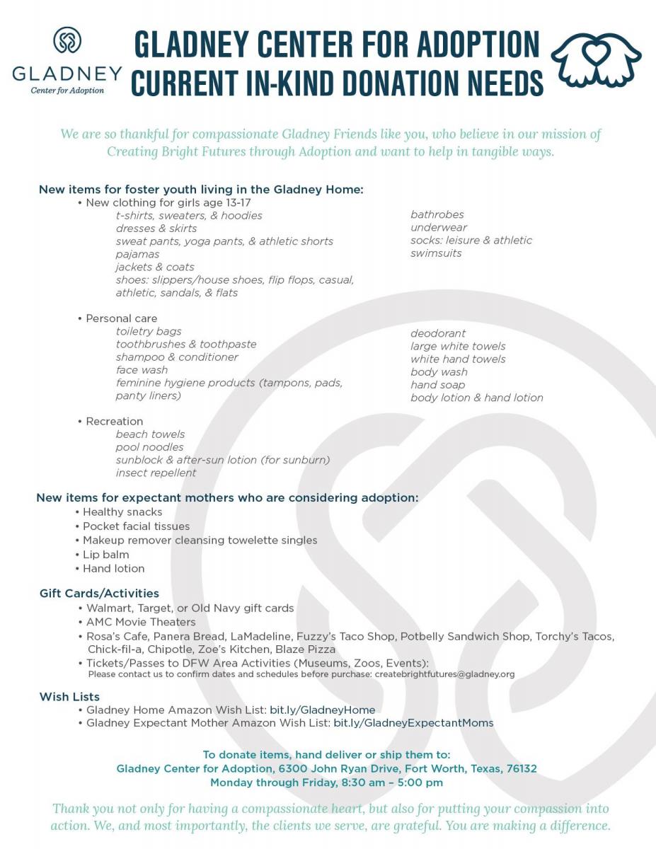 In Kind Donations I Am Gladney